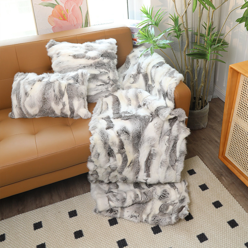 现代简约灰白獭兔毛搭巾床尾毯沙发搭毯酒店民宿样板间皮毛装饰毯,床上用品,休闲毯/毛毯/绒毯,淘宝优惠券,粉丝福利购,淘宝优惠卷