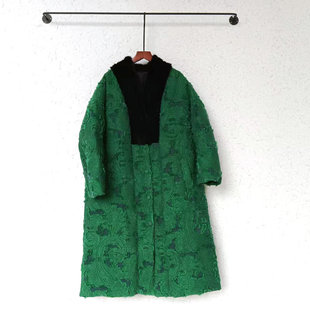 卡米兰2025冬新款新中式色织水貂毛领皮草鹅绒羽绒服女中长款外套