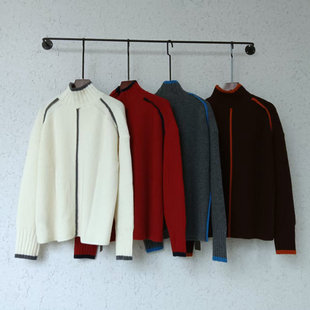 [100羊毛]卡米兰高领羊毛衫女2025秋新款撞色毛衣打底衫针织上衣