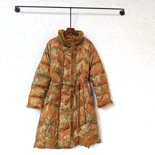 卡米兰奢华水貂毛拼接鹅绒服女2025冬新款中长款白鹅绒羽绒服外套