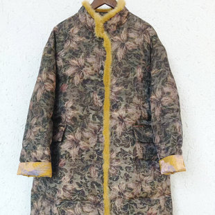 卡米兰冬原创女装宽松落肩慵懒松弛性感随性新中式印花天丝羽绒服