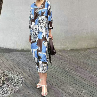 [100%桑蚕丝]度假真丝连衣裙女2025春夏新款中长款七分袖a字裙