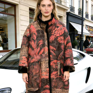 卡米兰冬原创女装宽松落肩慵懒松弛性感随性新中式提花天丝羽绒服