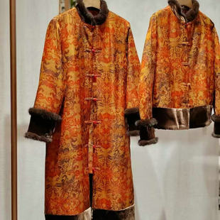 2025秋季新款时尚立领袖口水貂毛桑蚕丝拼接丝绒女装棉服外套