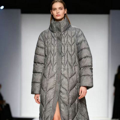 系带中长锦纶外套街头立领羽绒服