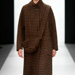 卡米兰双面羊毛大衣女2025年冬季新款千鸟格减龄中长款大衣外套