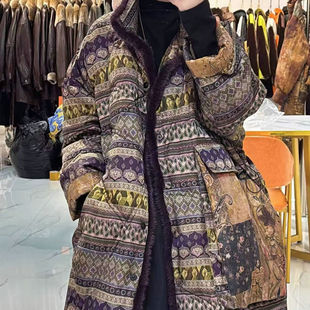 卡米兰冬原创女装宽松落肩慵懒松弛性感随性新中式提花人丝羽绒服