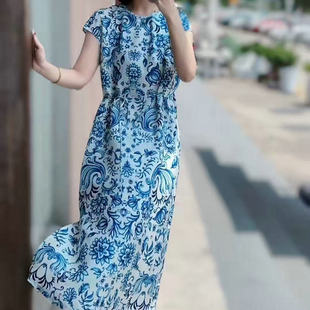 [100桑蚕丝]真丝短袖碎花连衣裙女2025夏季新款设计感裙子
