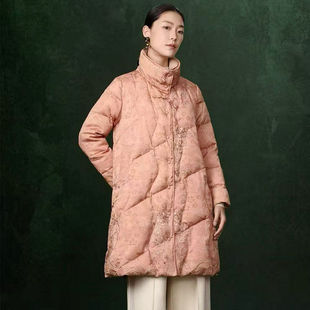 [鹅绒服]卡米兰提花白鹅绒羽绒服2025冬季新款刺绣中长款羽绒外套
