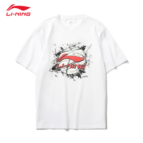 清仓李宁短袖T恤男子白色运动圆领上衣文化衫潮流宽松透气短袖