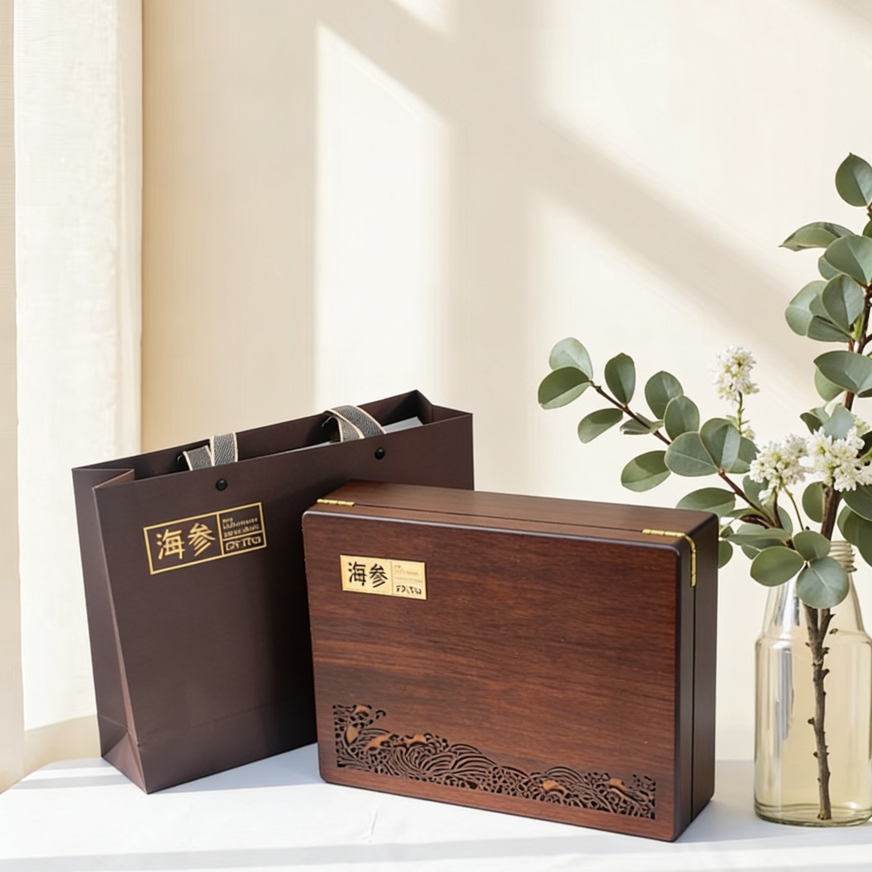 海参包装盒高档红木纹礼品盒一斤装干刺参通用礼盒空盒子批发