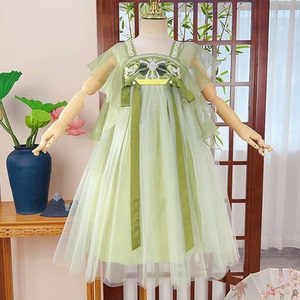 高端女童夏季新款超仙汉服连衣裙儿童蝴蝶仙子绣花纱裙国风演出服