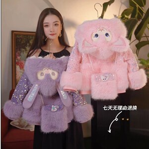 高端女童皮草大衣儿童冬季新款洋气潮流时尚保暖连帽加厚加绒外套