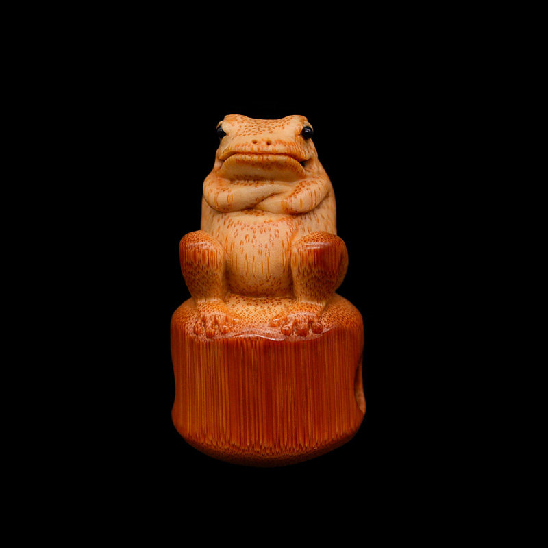 精选黄金实心竹雕坐看风云小铃铛张念超本工竹雕金蟾铃铛木鱼挂坠