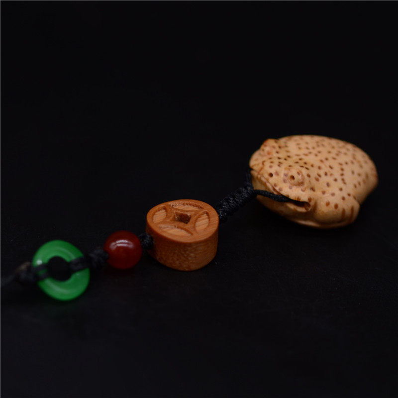 金蟾挂饰三足蟾蜍挂件纯手工竹根雕刻钥匙扣挂饰复古手把玩小物件