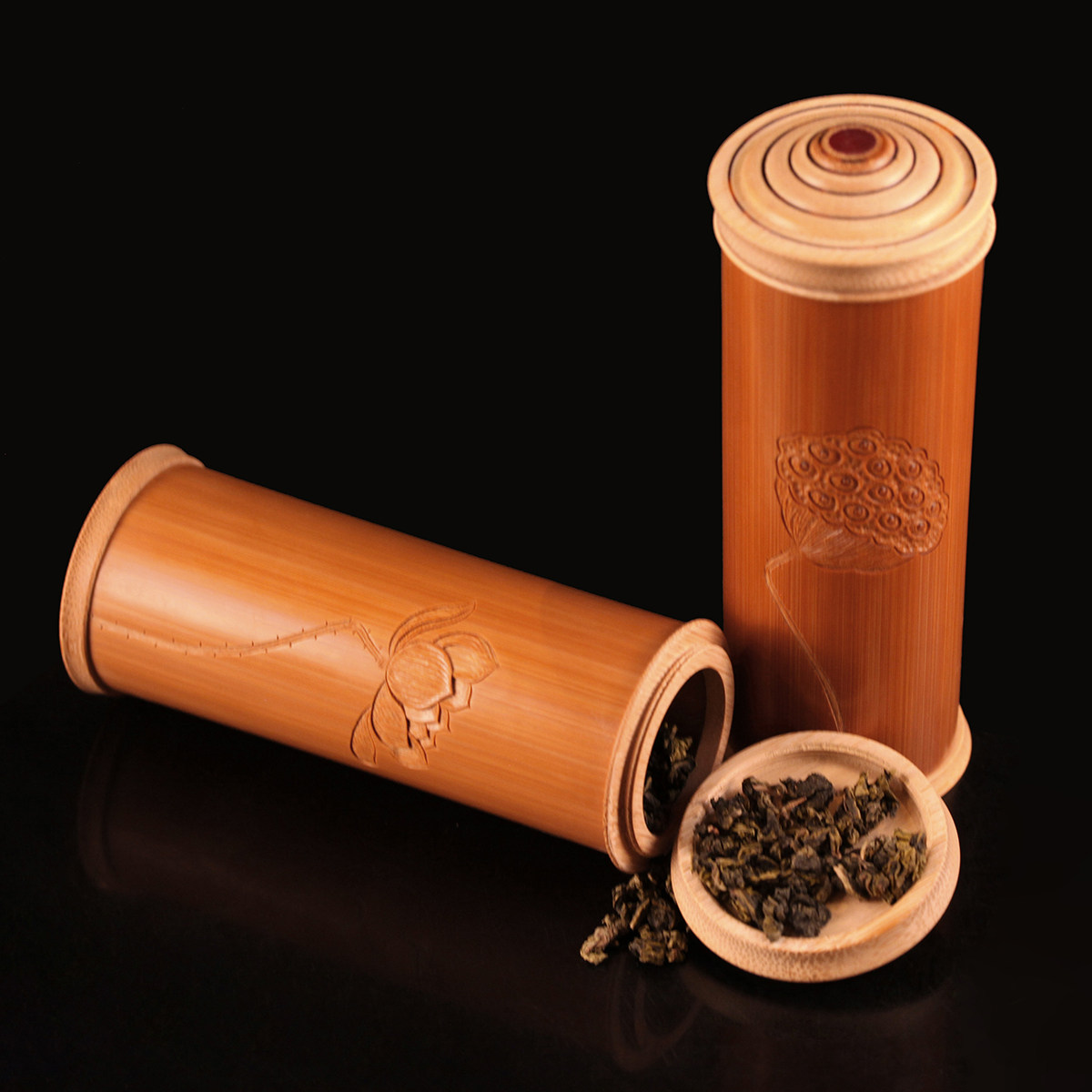荷韵竹雕茶叶罐老玉竹茶叶筒竹制密封罐存茶罐竹制品工艺品纯手工