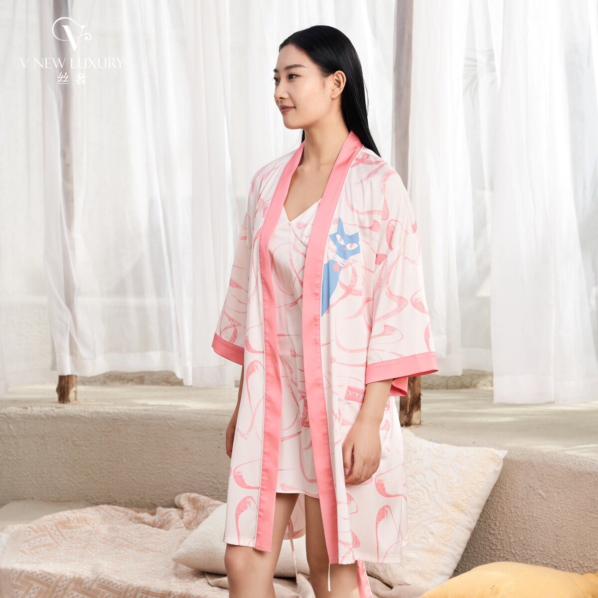 睡袍女春夏系带晨袍高级感家居服