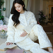 品牌正品 丝奢 特厚夹棉睡衣女毛领保暖秋冬家居服套装 直销