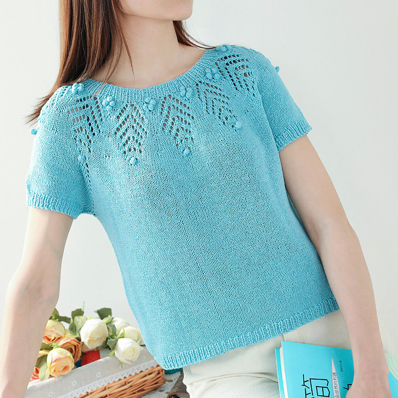 扁带线月如夏季女上衣短袖毛衣棒针手工编织diy材料包棉毛线制作