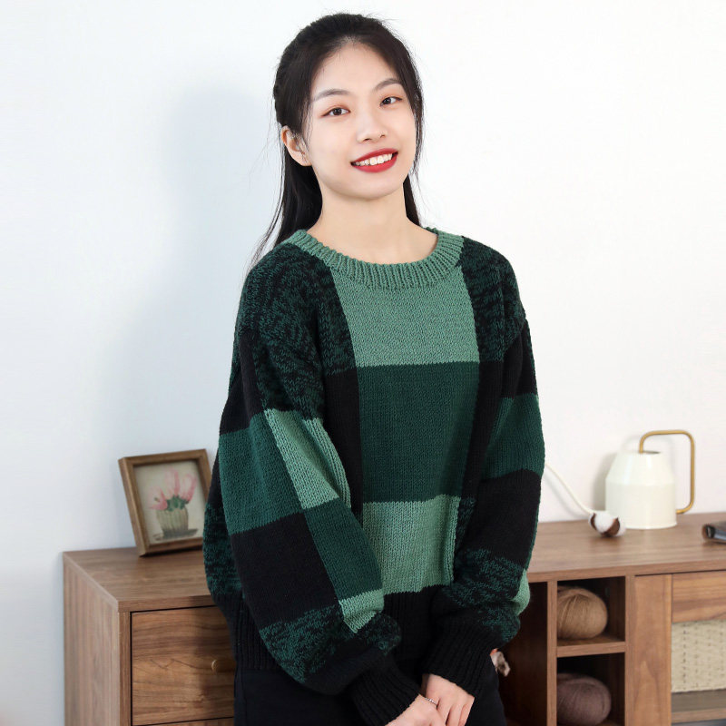 毛儿手作石黛方格女士毛衣材料包棒针手工毛线编织diy制作流年