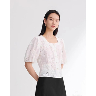 EGJEC2207A 镂空重工刺绣纯棉白衬衫 1999 泡泡袖 EP春夏新品