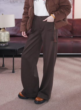 EP秋冬天丝羊毛混纺空气层直筒磨毛休闲长裤EGJIW6455B-1999