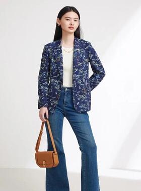 EP春季新品雅韵竹石一粒扣印花收腰西装外套EGJPA1135A-2999