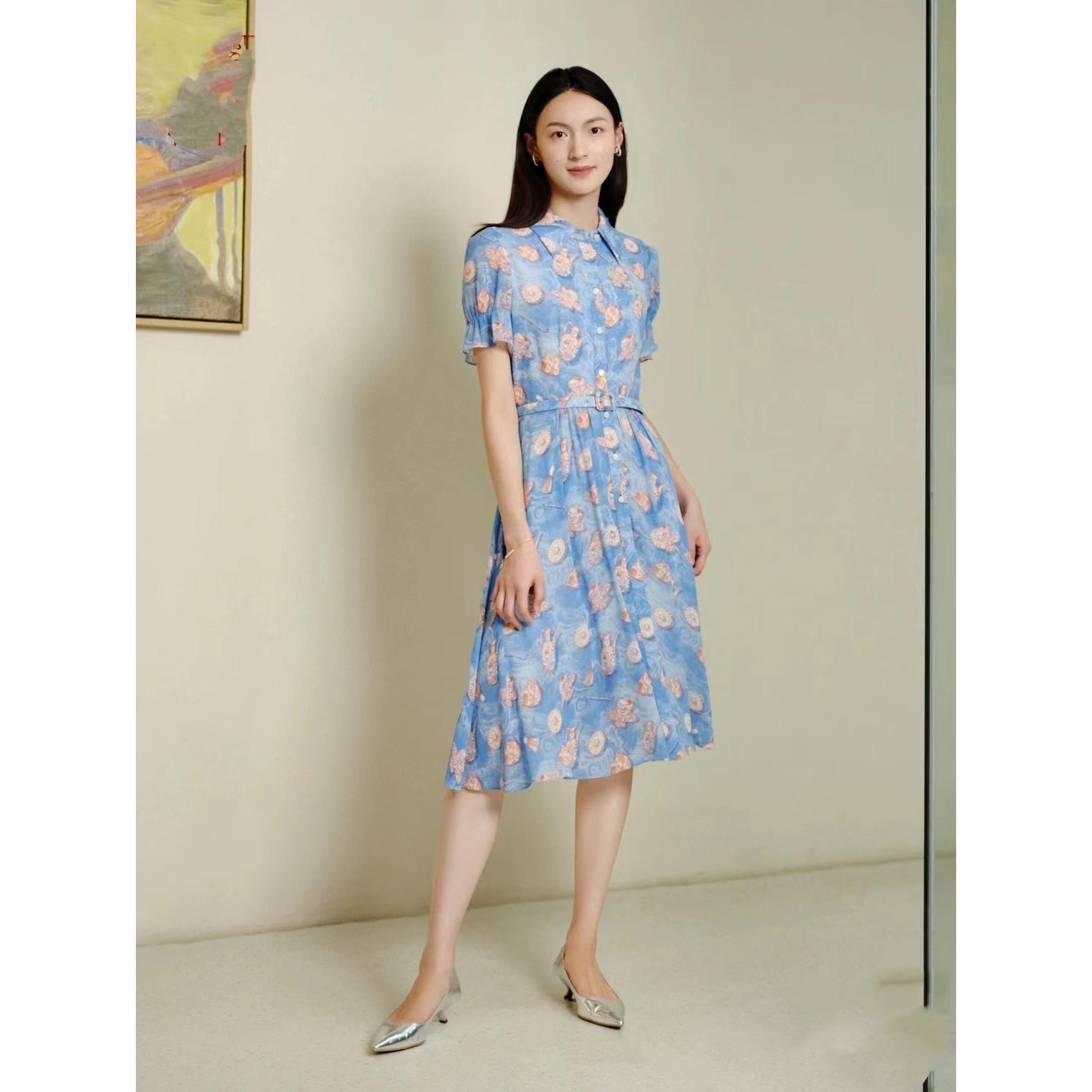 EP高端系列国风印花系腰带收腰衬衫领连衣裙EPIEA4309B-6999