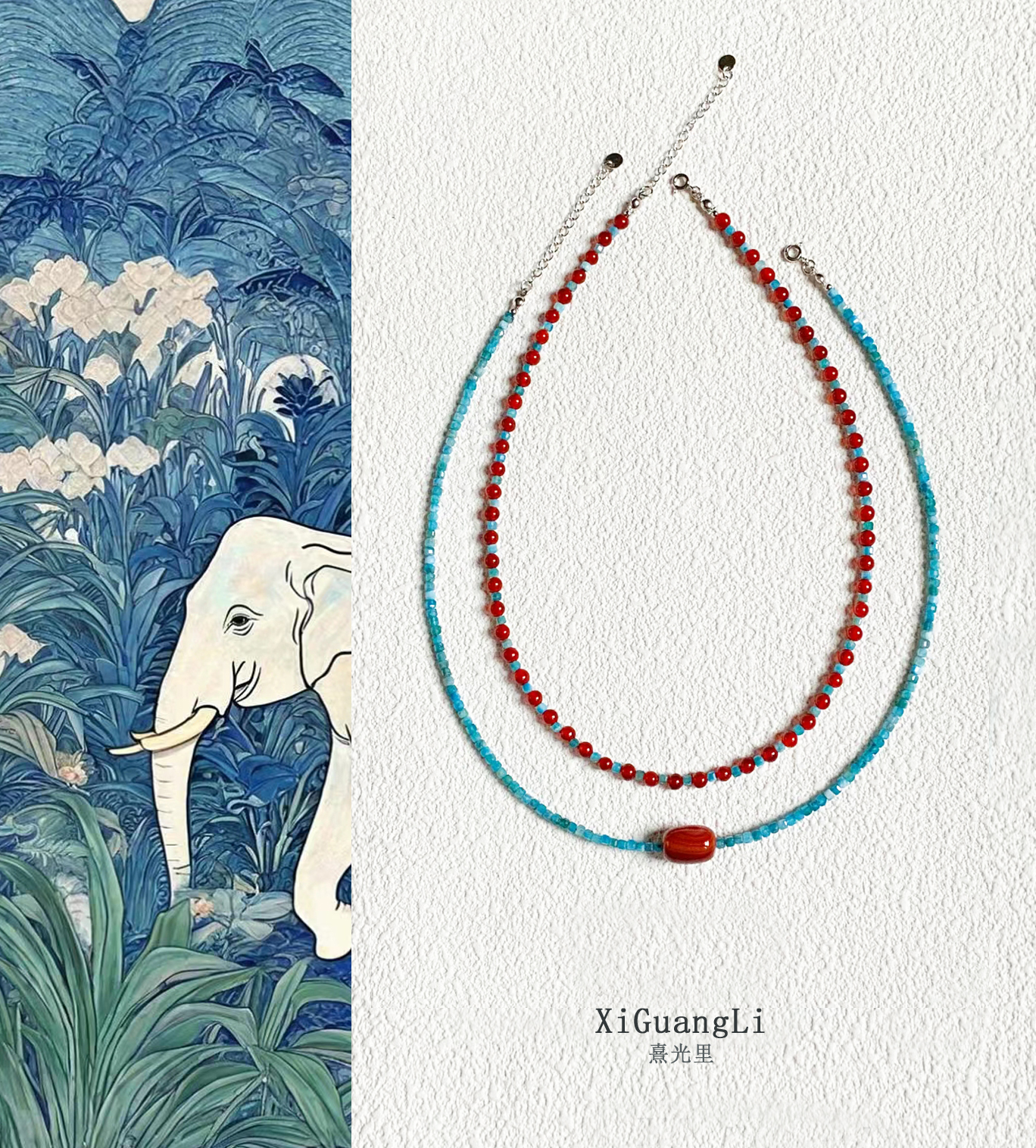 天然红玛瑙项链轻奢高级感小众颈链女国风叠戴蓝色磷灰石锁骨链女