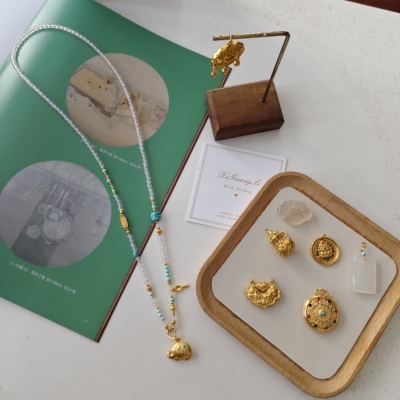 新中式国风长款绿松石项链白玛瑙万能扣项链唐卡吊坠链水晶毛衣链