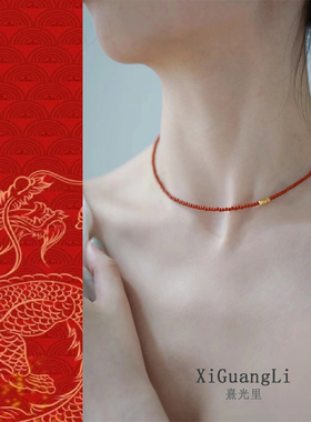 原创国风天然南红项链柿子红中国简约文艺本命年锁骨链女生礼物