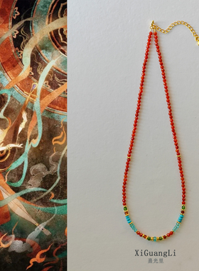 新中式国风南红项链橄榄石串珠毛衣链敦煌色蓝磷灰小众纯银锁骨链