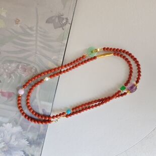 婵婵wang同款南红项链柿子红串珠毛衣链