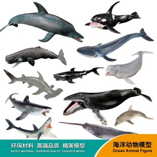仿真海洋模型动物套装 大白鲨巨齿鲨海豚鲨鱼玩具儿童实心塑胶摆件