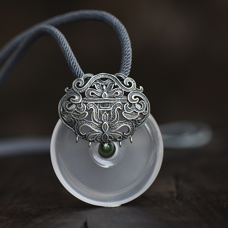 水晶平安扣吊坠白水晶粉晶古风项链毛衣链儿童挂件男女绿幽灵发晶