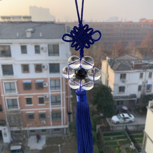 天然白水晶七星阵挂件七星连珠水晶黑曜石挂件金水七星阵