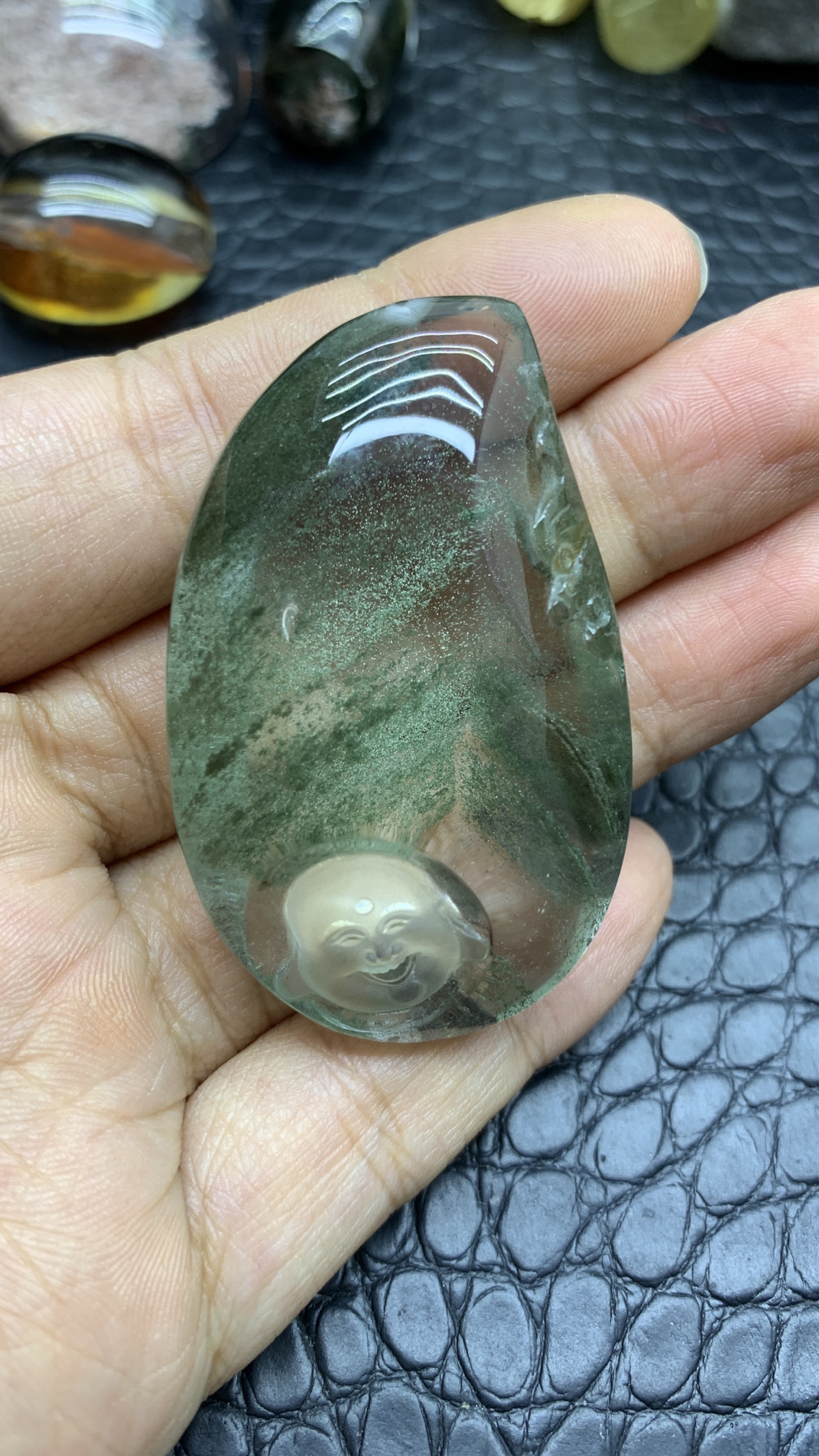 天然巴西绿幽灵千层金字塔吊坠绿幽灵挂件异象绿幽灵佛