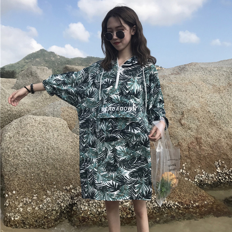 防曬衣女夏季韓版寬松bf學生樹葉連帽中長款港風復古chic薄款外套