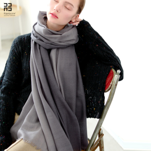 超大黑灰色渐变围巾女薄款 空调OL商务羊毛披肩两用春秋冬季撞色