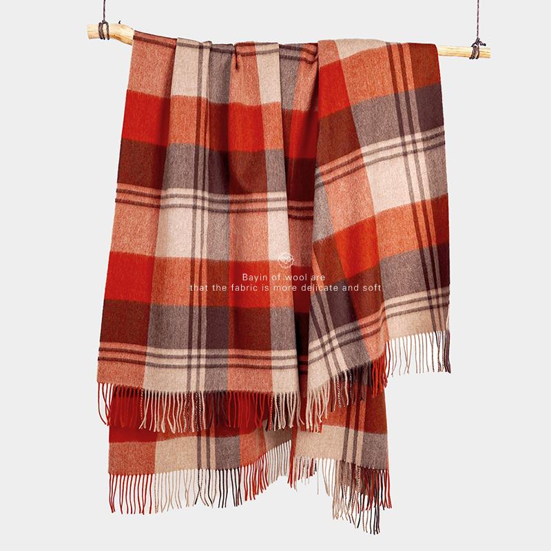 披毯纯羊毛超大格子男女冬季