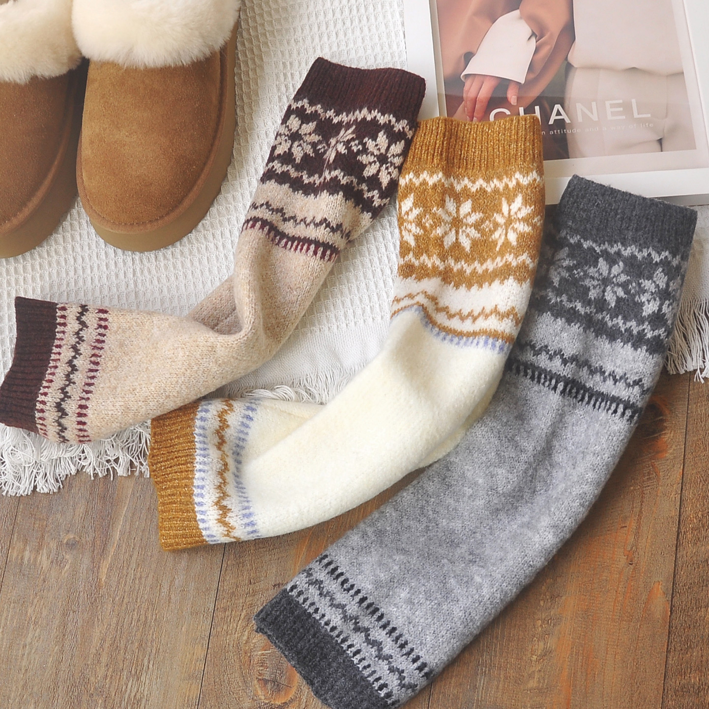 日系堆堆袜套女冬加厚保暖长筒袜