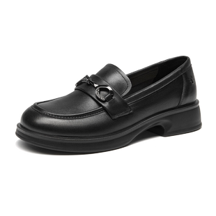 蜘蛛王女鞋官方旗舰店正品2025秋冬新款乐福鞋粗跟真皮软面金属扣