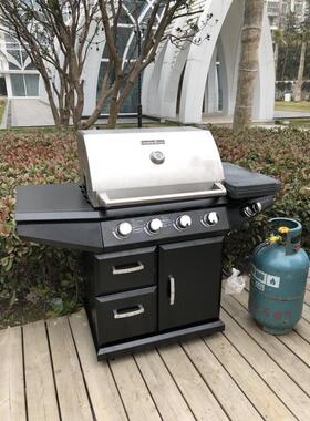 北美户外酒店别墅家用不锈钢上盖4头+1边炉燃气烧烤炉/BBQ/烤肉架
