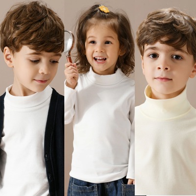 西松屋日单儿童秋冬款长绒棉磨毛长袖无骨上衣男女童半高领打底衫