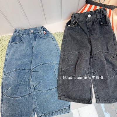潮牌男女童春款软牛仔直筒裤子