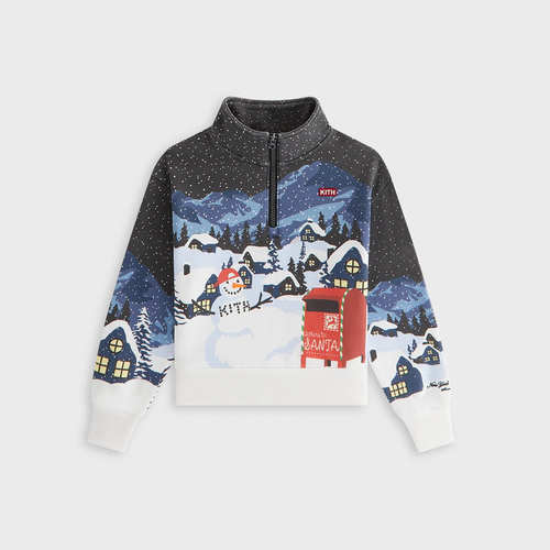 Kith Kids儿童装圣诞限定石洗棉圣诞村亨特半拉链套衫｜正品现货