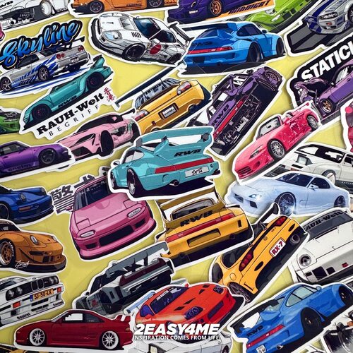 二次元卡通复古JDM改装赛汽车低趴日系平板手机装饰防水个性贴纸