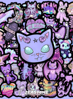 可爱卡通哥特紫色猫咪手机IPAD电脑日系防水DIY装饰个性贴纸