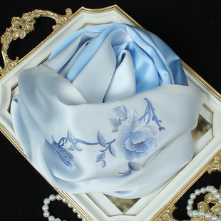 国风牡丹桑蚕丝绸刺绣丝巾苏绣旗袍披肩送女士真丝围巾特色伴手礼