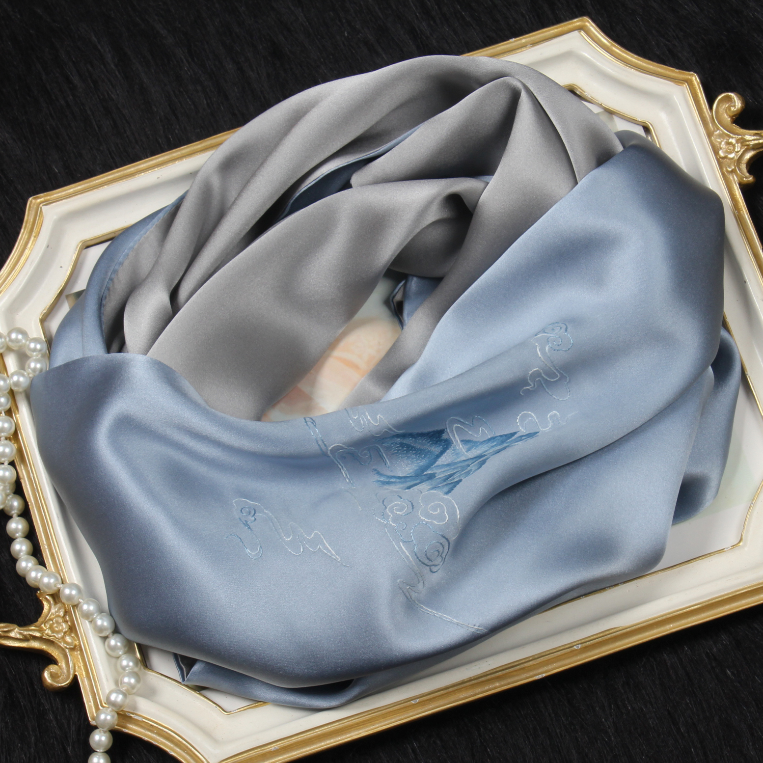 苏绣复古中国风男士桑蚕丝真丝围巾手工刺绣丝巾高档商务伴手礼品